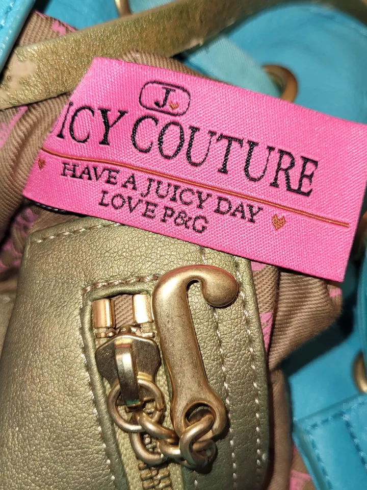 Vintage Juicy Couture Baby Blue Daydreamer Bag Bow Scottie Dogs Velour Gold