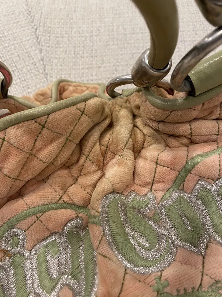 Juicy Couture Pink & Green Rare Vintage Y2K Velour Bag W/ Matching Makeup Bag