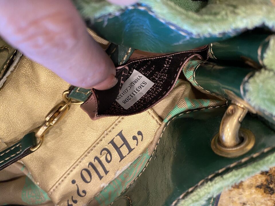 Vintage Juicy Couture Green and Brown Velour Shoulder Bag Purse Handbag Y2K