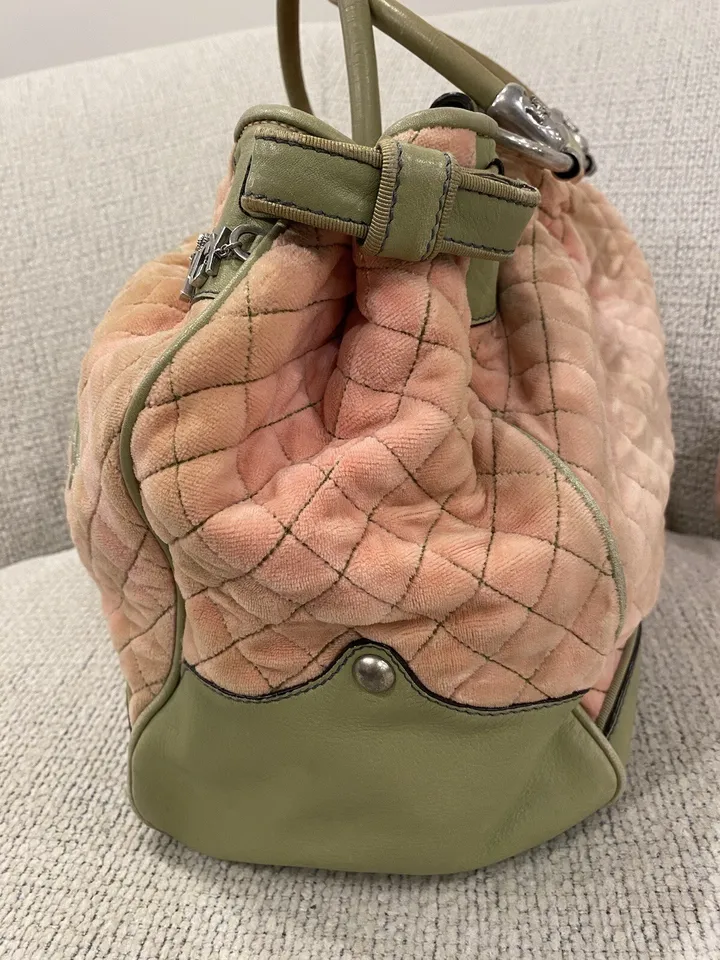 Juicy Couture Pink & Green Rare Vintage Y2K Velour Bag W/ Matching Makeup Bag