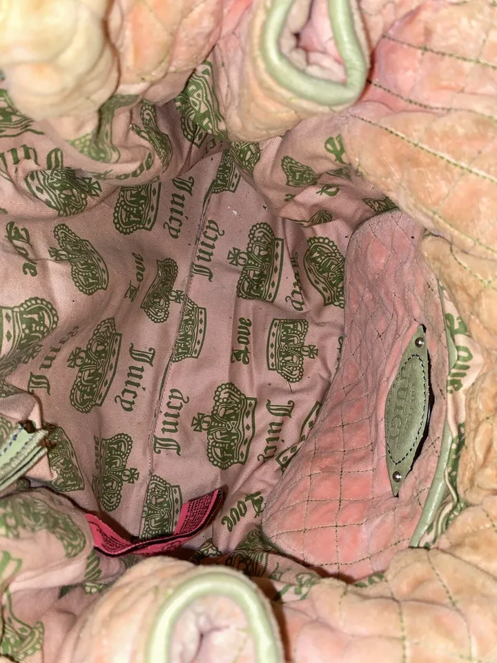 Juicy Couture Pink & Green Rare Vintage Y2K Velour Bag W/ Matching Makeup Bag