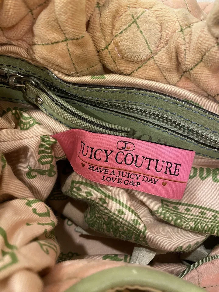 Juicy Couture Pink & Green Rare Vintage Y2K Velour Bag W/ Matching Makeup Bag