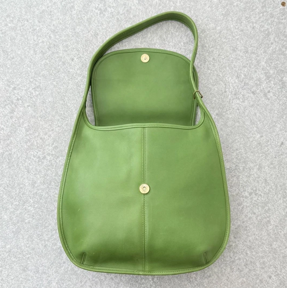 Rare Vintage Coach Ergo Flap Shopper – Leaf Green Glovetanned Leather – Grab & Shoulder Bag