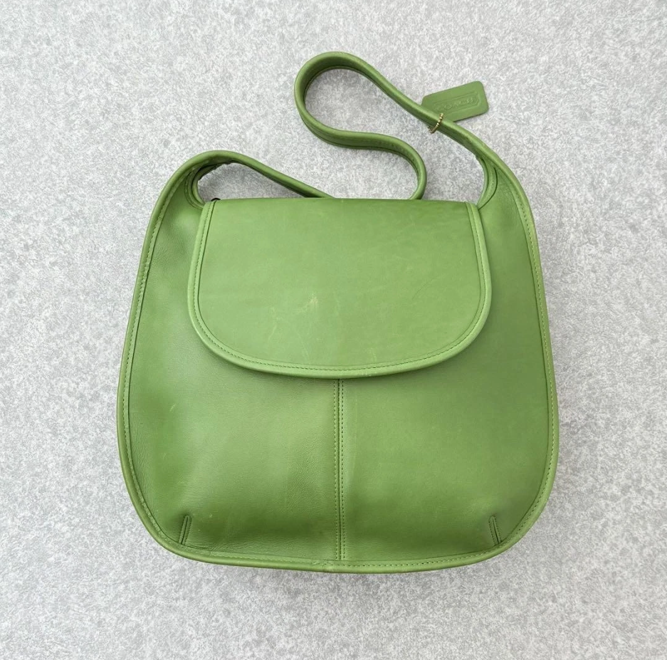 Rare Vintage Coach Ergo Flap Shopper – Leaf Green Glovetanned Leather – Grab & Shoulder Bag