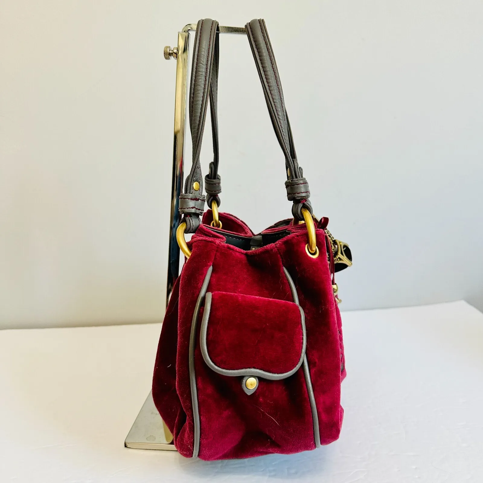 Y2k Juicy Couture "Juicy is for Life" Ring Bling Velour Shoulder Bag Rare