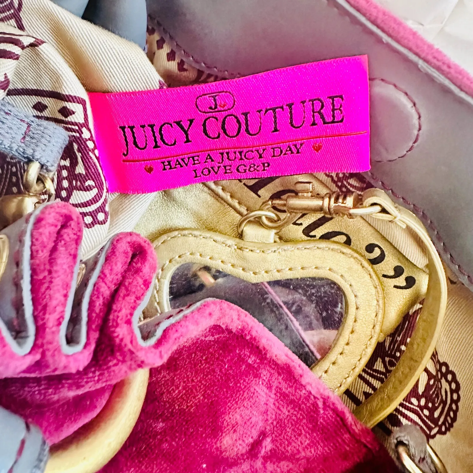 Y2k Juicy Couture "Juicy is for Life" Ring Bling Velour Shoulder Bag Rare
