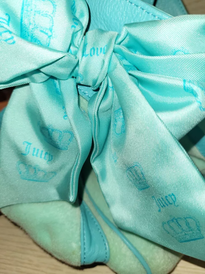 Vintage Juicy Couture Baby Blue Daydreamer Bag Bow Scottie Dogs Velour Gold