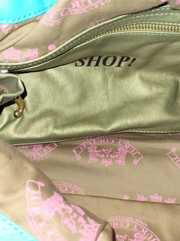 Vintage Juicy Couture Baby Blue Daydreamer Bag Bow Scottie Dogs Velour Gold