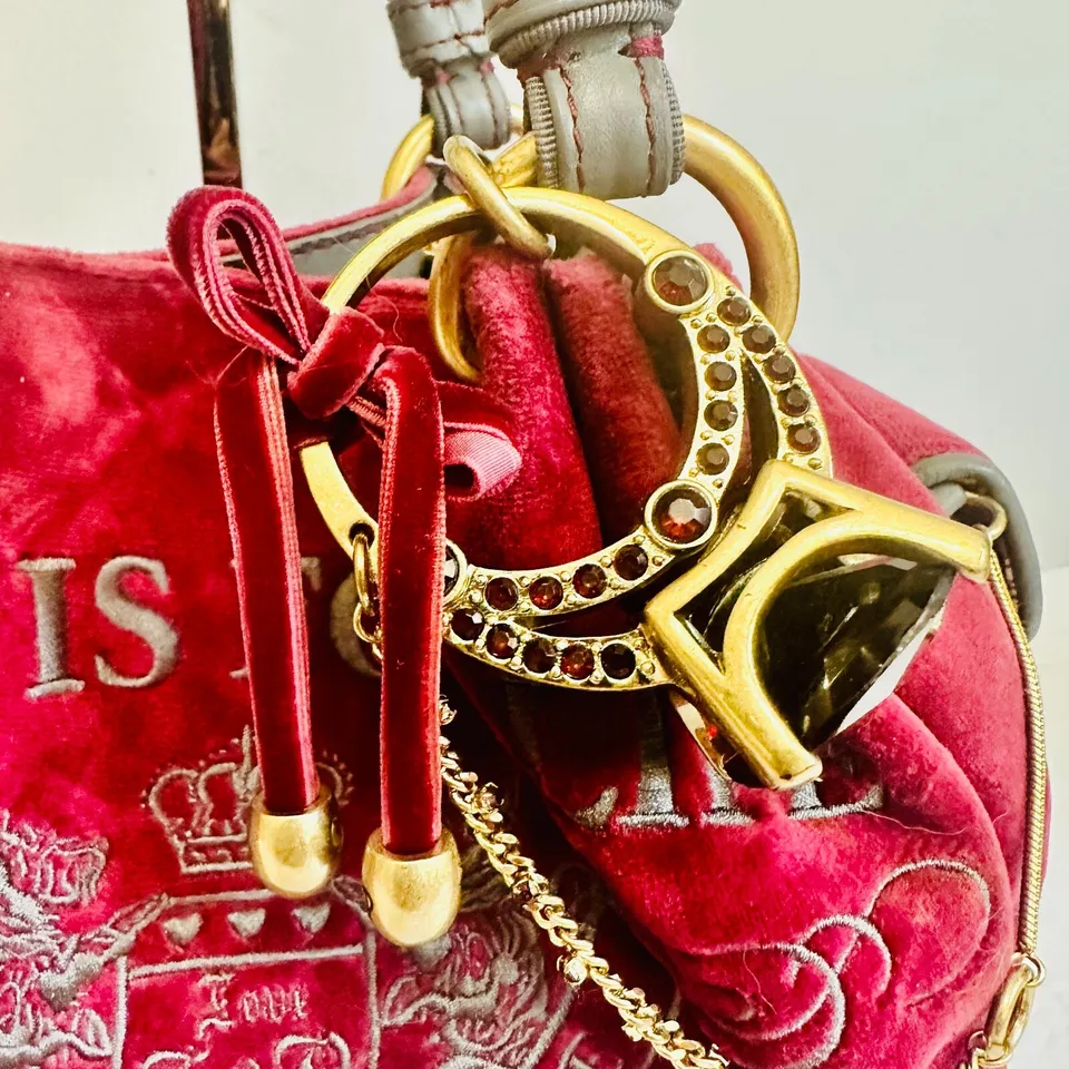 Y2k Juicy Couture "Juicy is for Life" Ring Bling Velour Shoulder Bag Rare