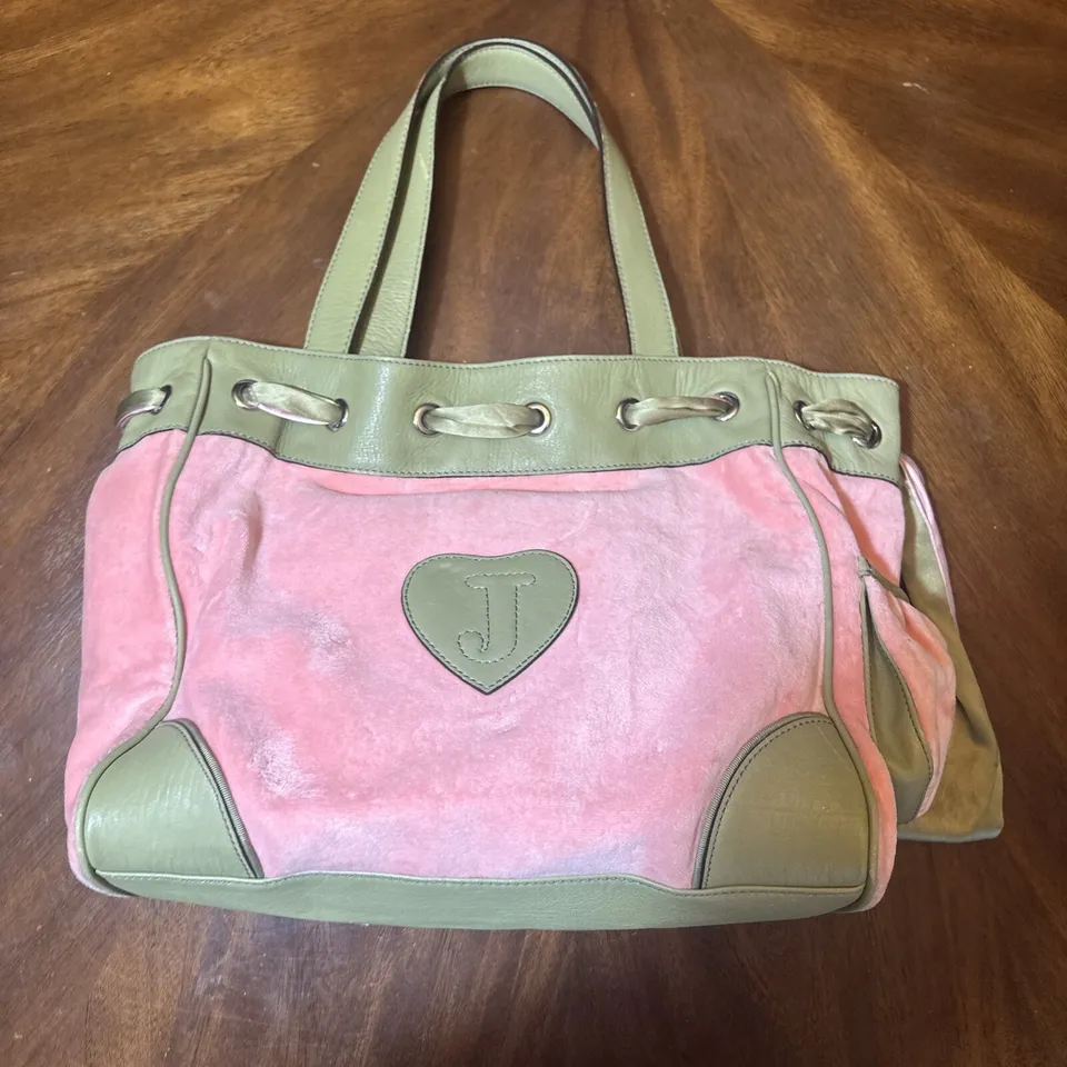 Vintage Pink Green HandBag PomPom Juicy Couture Daydreamer Bag Purse Y2K Barbie