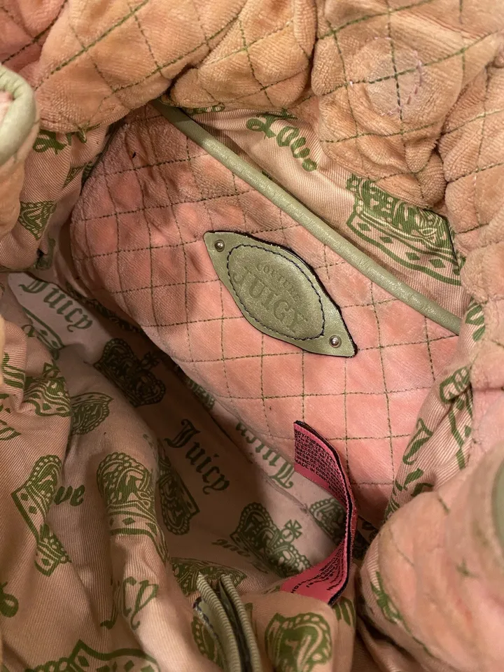 Juicy Couture Pink & Green Rare Vintage Y2K Velour Bag W/ Matching Makeup Bag
