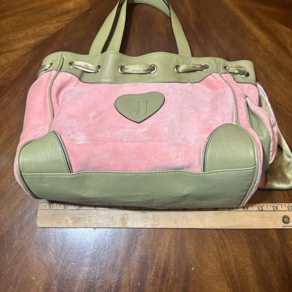 Vintage Pink Green HandBag PomPom Juicy Couture Daydreamer Bag Purse Y2K Barbie