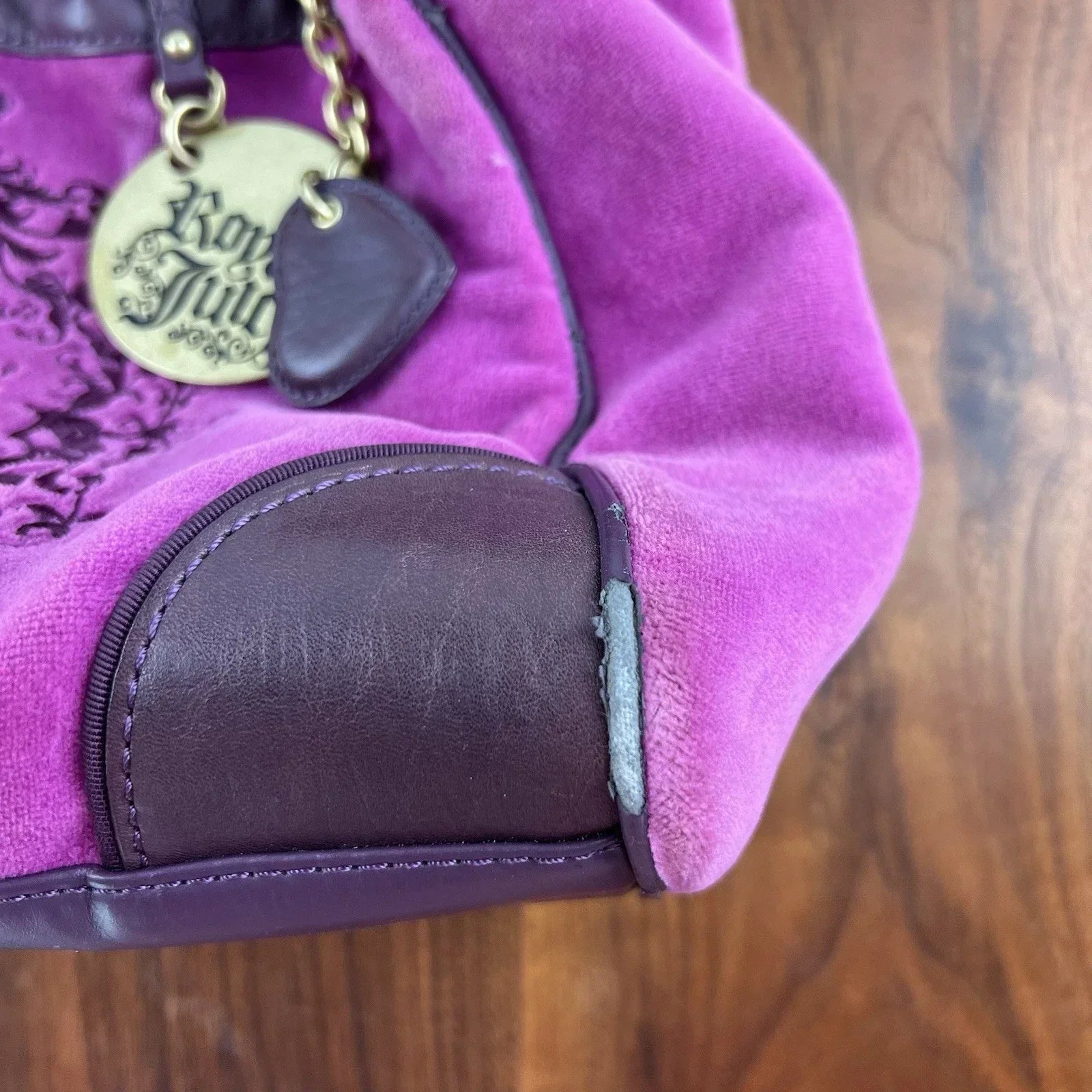 RARE Vintage JUICY COUTURE Y2K Daydreamer Black Velour Bag Royal Purple