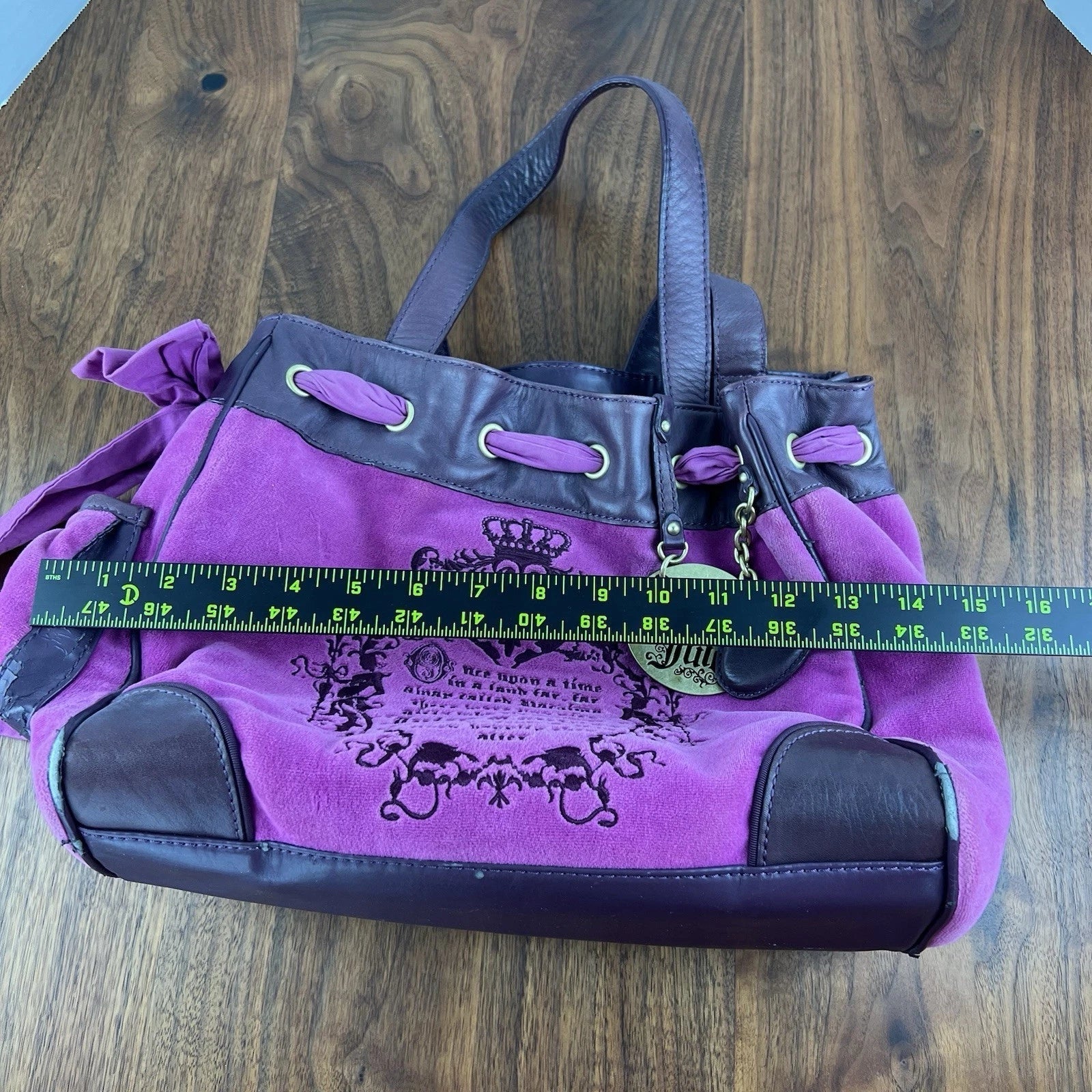 RARE Vintage JUICY COUTURE Y2K Daydreamer Black Velour Bag Royal Purple