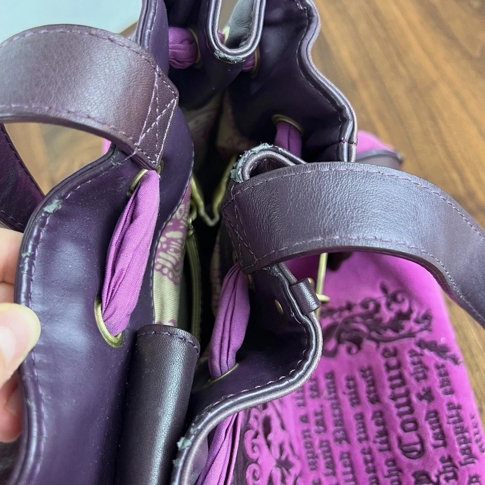 RARE Vintage JUICY COUTURE Y2K Daydreamer Black Velour Bag Royal Purple